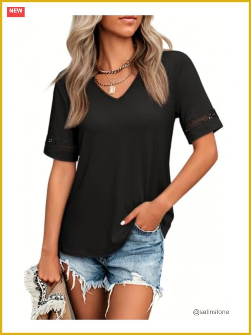 Womens V-Neck Short Sleeve Casual Blouse Top Relaxed Fit Polyester Rayon Spandex